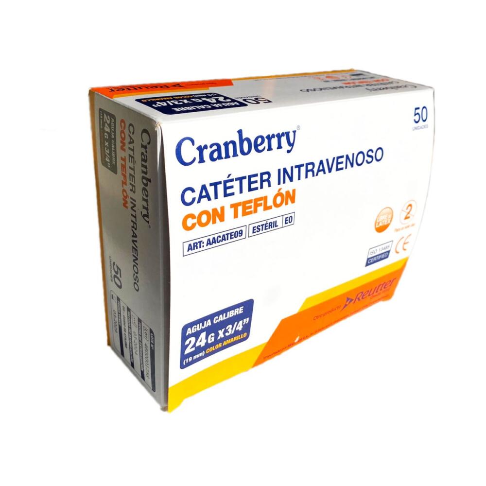 Catéter Intravenoso Teflon 24G X 3/4" 50 uni Cranberry